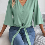 Chic Bell Sleeves Tie-up Chiffon Blouse