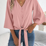 Chic Bell Sleeves Tie-up Chiffon Blouse