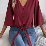 Chic Bell Sleeves Tie-up Chiffon Blouse