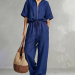 Leisure Zip Front Stand Collar Shirt and Pants Set