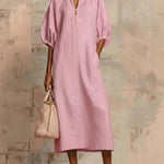 Casual Daily Loose Fit Puff Sleeve Dress with Pockets