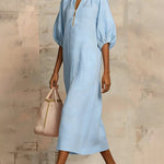 Casual Daily Loose Fit Puff Sleeve Dress with Pockets