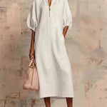 Casual Daily Loose Fit Puff Sleeve Dress with Pockets