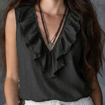 Casual Ruffled Neckline V-Neck Sleeveless Top