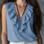 Casual Ruffled Neckline V-Neck Sleeveless Top