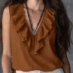Casual Ruffled Neckline V-Neck Sleeveless Top