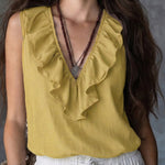 Casual Ruffled Neckline V-Neck Sleeveless Top