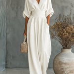 Elegant Vacation Ruched Empire Waist Jumpsuit