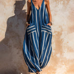 Summer Loose Fit Sleeveless Striped Wide Leg Jumpsuit