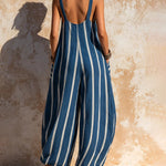 Summer Loose Fit Sleeveless Striped Wide Leg Jumpsuit
