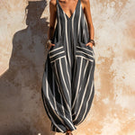 Summer Loose Fit Sleeveless Striped Wide Leg Jumpsuit
