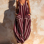 Summer Loose Fit Sleeveless Striped Wide Leg Jumpsuit