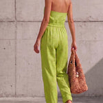 Casual Elastic Waist Halter Neck Wide-Leg Jumpsuit