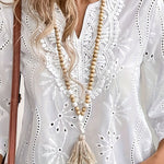 Casual Eyelet Embroidered Notched Blouse
