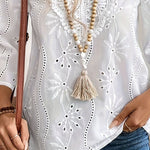 Casual Eyelet Embroidered Notched Blouse
