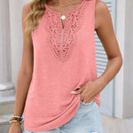 Casual Lace Patchwork Cotton Blend Tank Top