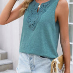 Casual Lace Patchwork Cotton Blend Tank Top