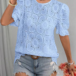 French Style Hollow-out Lace Puff Short Sleeve Top