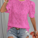 French Style Hollow-out Lace Puff Short Sleeve Top