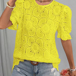 French Style Hollow-out Lace Puff Short Sleeve Top