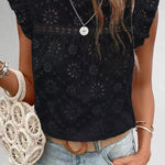 Boho Summer Eyelet Embroidery Flutter Sleeve Top