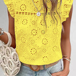 Boho Summer Eyelet Embroidery Flutter Sleeve Top