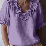 Cute French Style Ruffled Collar Puff Sleeve Top