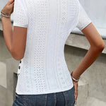 Essential Crossover V-neck Jacquard Openwork T-shirt