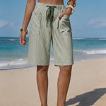 Summer Resort Pinstripe Drawstring Shorts
