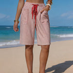 Summer Resort Pinstripe Drawstring Shorts