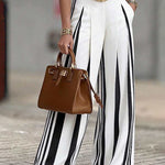 Quiet Luxury High Waist Striped Wide Leg Palazzo Pants