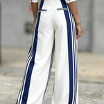 Quiet Luxury High Waist Striped Wide Leg Palazzo Pants