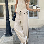 Elegant Casual Contrast Trim Vest and Pants Set