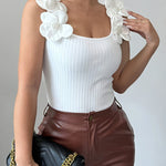 Elegant Sleeveless 3D Floral Ribbed Knit Tank Top