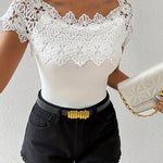 Elegant Lace Patchwork Off-Shoulder Fitted Top