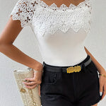 Elegant Lace Patchwork Off-Shoulder Fitted Top