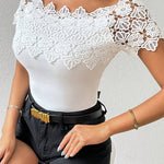 Elegant Lace Patchwork Off-Shoulder Fitted Top