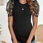 Cute Floral Puff Sleeves Bodycon Top