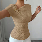 Twist Front Asymmetric Neck Ruched Top