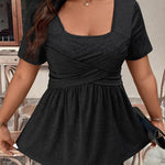 Square Neck Crossover Ruched Peplum Top