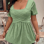 Square Neck Crossover Ruched Peplum Top