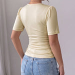Elegant Fitted Pearl Decor V-Neck Blouse