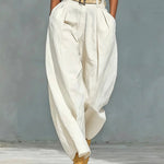 Casual Pleated Wide Waistband Barrel Trouser