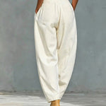 Casual Pleated Wide Waistband Barrel Trouser