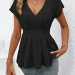 Summer Elegant Cap Sleeve Fold Pleated Detail Blouse