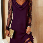 Chic Cowl Neck Lace Sleeve Cocktail Dress