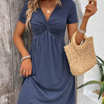 Comfy Stretchy Deep V-neck Short Sleeve A-line Dress
