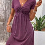 Comfy Stretchy Deep V-neck Short Sleeve A-line Dress