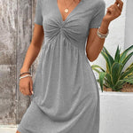 Comfy Stretchy Deep V-neck Short Sleeve A-line Dress