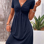 Comfy Stretchy Deep V-neck Short Sleeve A-line Dress